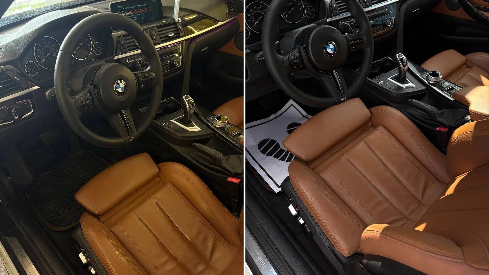 BMW 430i - Blizgi BMW odinė sėdynė ir lipdukai ant stiklo / Matinė BMW odinė sėdynė ir švarus priekinis stiklas